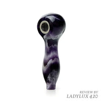 Amethyst gemstone spoon hand pipe with cosmic design – Astral Project smoking accessory - Front