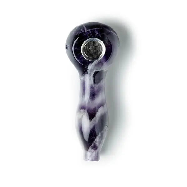Amethyst gemstone spoon hand pipe with cosmic design – Astral Project smoking accessory - Top