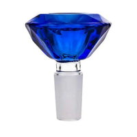 Diamond cut jewel-toned 14mm glass herb slide bowl – thick, vibrant, and durable design. Blue