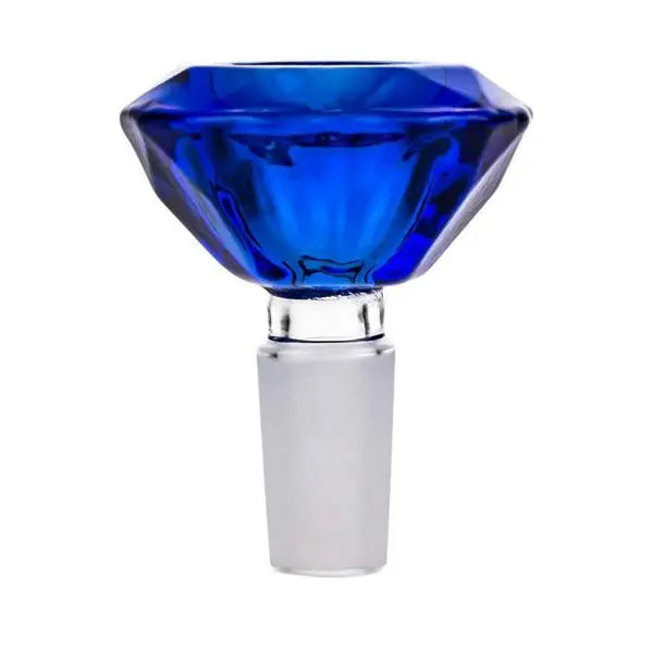 Diamond cut jewel-toned 14mm glass herb slide bowl – thick, vibrant, and durable design. Blue