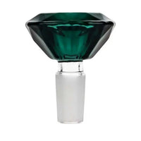 Diamond cut jewel-toned 14mm glass herb slide bowl – thick, vibrant, and durable design. Green