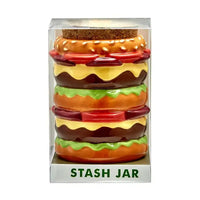 Double cheeseburger ceramic stash jar with cork lid, 4-inch novelty storage container - Box