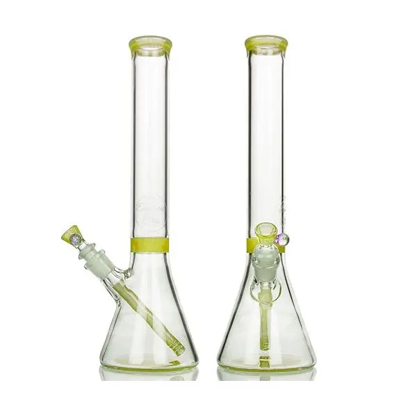 Empirical Glass Yellow Beaker – Hand Made with fast shipping Australia-wide - side by side