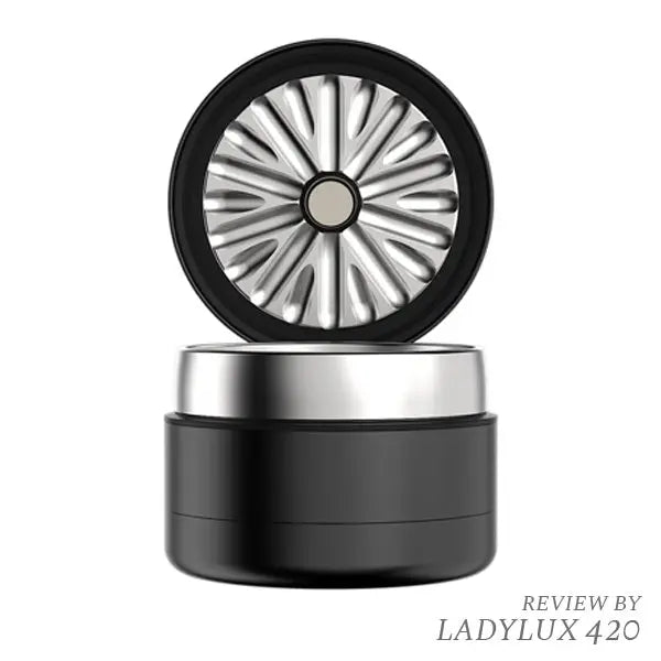 Black Flower Mill Next Gen 5-Piece 2.5" Stainless Steel Herb Grinder – Premium Design - Front open Lid