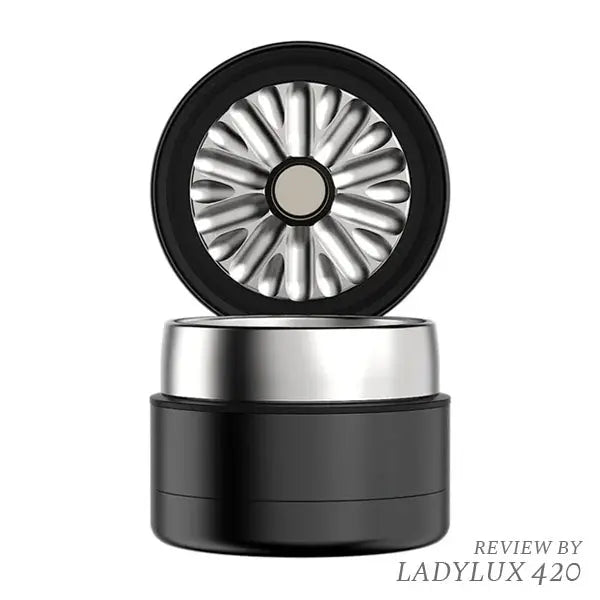 Black Flower Mill Next Gen 5-Piece 2.0" Stainless Steel Grinder for herbs and spices - open lid