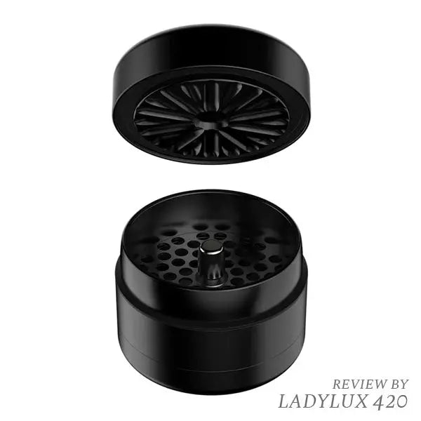 Black Flower Mill Next Gen 5-Piece 2.5" Aluminium Grinder – Premium Herb Mill Tool - open lid