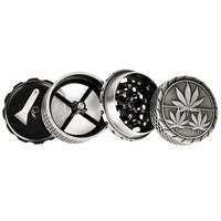 Hemp Leaf 2" Lattice 4pc Magnetised Metal Grinder with sharp teeth and durable design - Silver