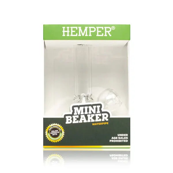 Hemper Mini Beaker Bong with compact design and clear glass for smooth smoking sessions - In Box Front