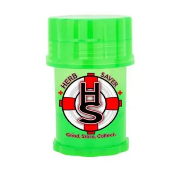 HerbSaver mini 4-piece plastic grinder light green – compact, portable herb grinder with storage compartment