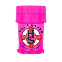 HerbSaver mini 4-piece plastic grinder pink – compact, portable herb grinder with storage compartment