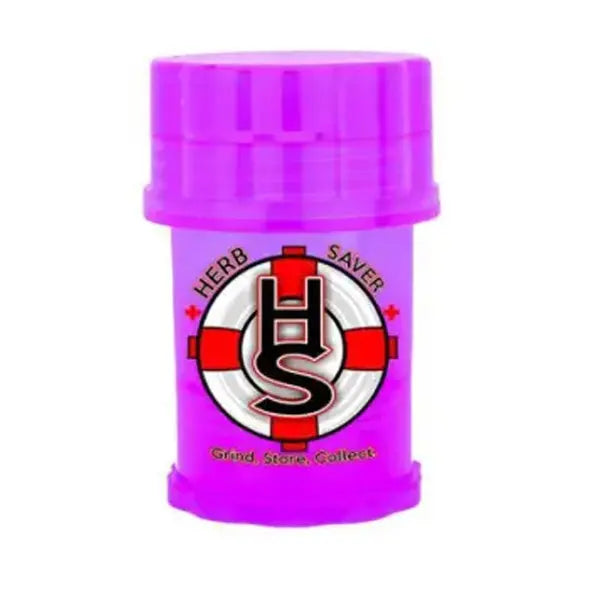 HerbSaver mini 4-piece plastic grinder purple – compact, portable herb grinder with storage compartment