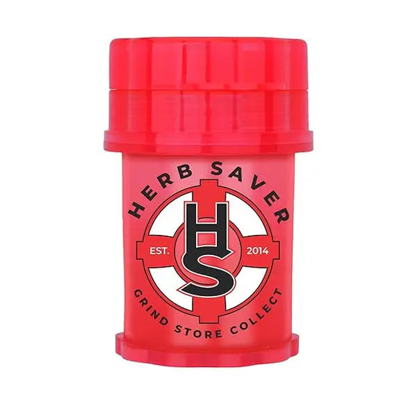 HerbSaver mini 4-piece plastic grinder red – compact, portable herb grinder with storage compartment