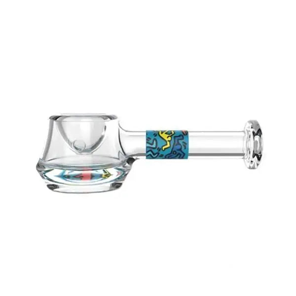 Keith Haring glass spoon pipe in blue and yellow – fast shipping Australia-wide