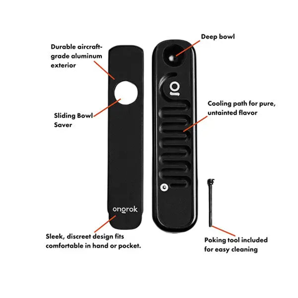 Ongrok Aluminium Cooling Hand Pipe with fast shipping Australia-wide – discreet and portable smoking. black open