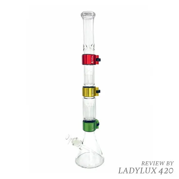 Prism Triple Stack Beaker Bong - Rasta design with durable glass and smooth hits. Fast shipping Australia-wide. Perfect for your next session!