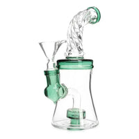Cut glass 8" mini borosilicate bong with sleek design and durable build for smooth hits. Lake Green
