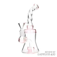 Cut glass 8" mini borosilicate bong with sleek design and durable build for smooth hits. Pink