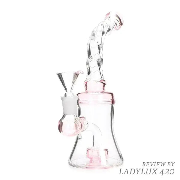 Cut glass 8" mini borosilicate bong with sleek design and durable build for smooth hits. Pink