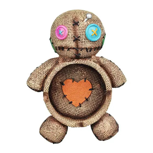 Sewn canvas doll ceramic ashtray with vintage stitched design – unique smoking accessory - Top