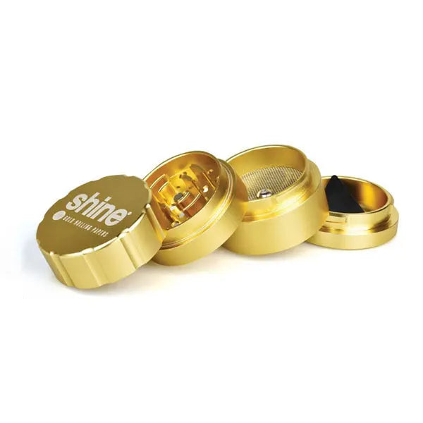 Shine 2" Gold 4-Piece Herbal Grinder – premium metal grinder for herbs and spices. Components