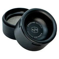 Stache 2.5" 4pc Grynder with tray and bowl lid – sleek, durable herb grinder - black