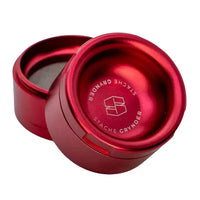 Stache 2.5" 4pc Grynder with tray and bowl lid – sleek, durable herb grinder - red