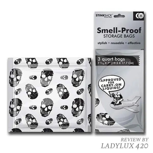 Stink Sack smell-proof storage bags with skull design – pack of 3 quartz-size resealable odor-proof bags for discreet cannabis or herb storage