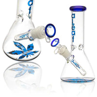 aLeaf The Essential Beaker Water Pipe – durable glass bong with classic beaker base design - blue side and front
