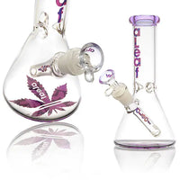 aLeaf The Essential Beaker Water Pipe – durable glass bong with classic beaker base design - purple side and front