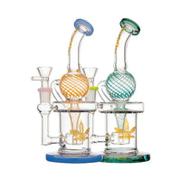 aLeaf Uni Recycler Bong with Waffle Percolator, colour accents, ships Australia-wide - yellow teal