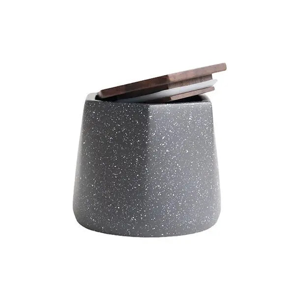 BRNT Malua Concrete Storage Jar with Walnut Lid - speckle black