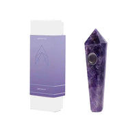 Astral Project amethyst gemstone geometric hand pipe for smoking, premium glass design - box
