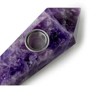 Astral Project amethyst gemstone geometric hand pipe for smoking, premium glass design - close