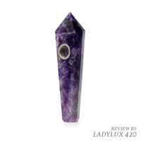 Astral Project amethyst gemstone geometric hand pipe for smoking, premium glass design - front