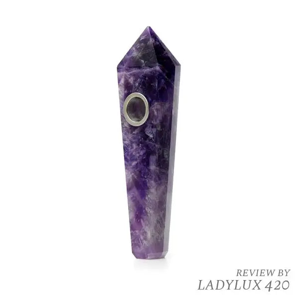Astral Project amethyst gemstone geometric hand pipe for smoking, premium glass design - front