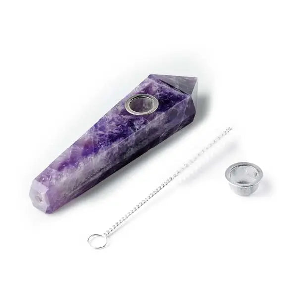 Astral Project amethyst gemstone geometric hand pipe for smoking, premium glass design - parts