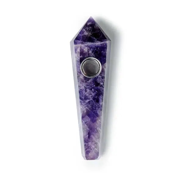 Astral Project amethyst gemstone geometric hand pipe for smoking, premium glass design - top