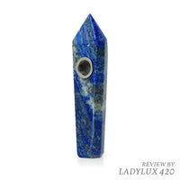 Lapis Lazuli gemstone geometric hand pipe Astral Project smoking pipe blue stone - front