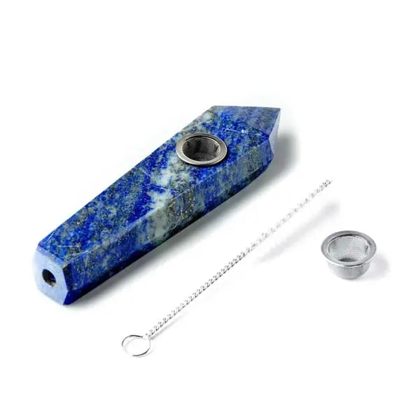Lapis Lazuli gemstone geometric hand pipe Astral Project smoking pipe blue stone - parts