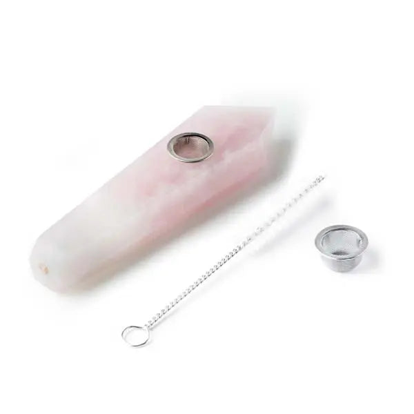 Astral Project Rose Quartz Geometric Hand Pipe Pink Gemstone Smoking Pipe - parts