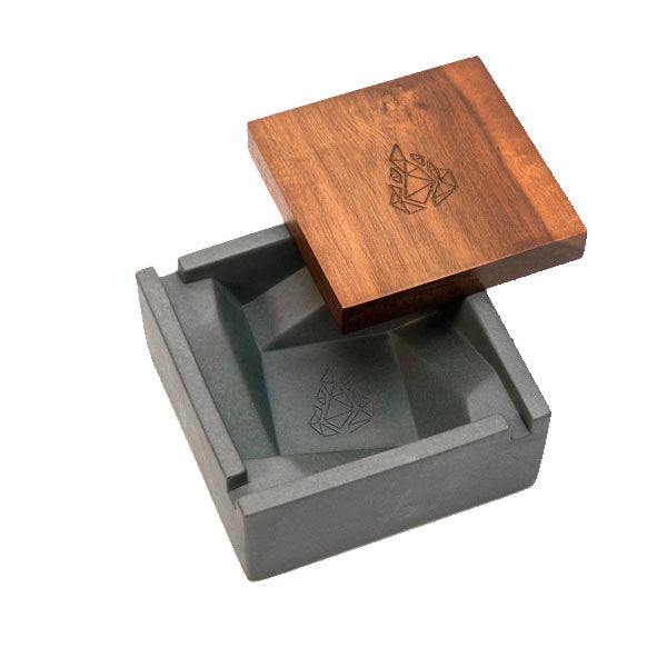 BRNT Briq concrete ashtray with walnut lid – fast shipping Australia-wide - grey