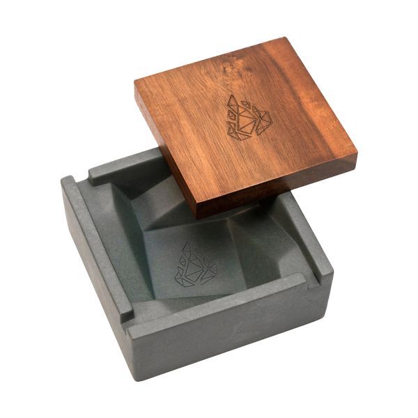 BRNT Briq Concrete Ashtray with Walnut Lid – fast shipping Australia-wide, stylish & durable design - walnut lid