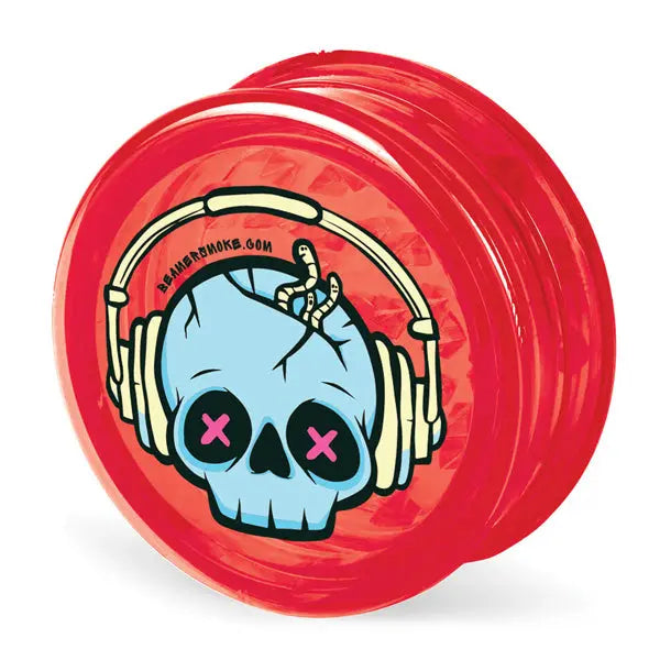 Beamer Virgin Acrylic 3-Piece 63mm Grinder – Durable, Lightweight, Prime Edition - transparent red punk skull