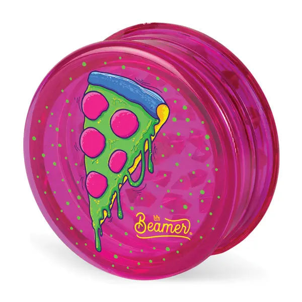 Beamer Virgin Acrylic 3-Piece 63mm Grinder – Durable, Lightweight, Prime Edition - transparent purple pizza