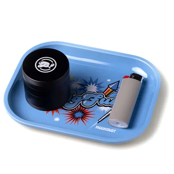 BigFun x Moondust Fireworks Blue Rolling Tray, durable herb prep tray with vibrant design - objects