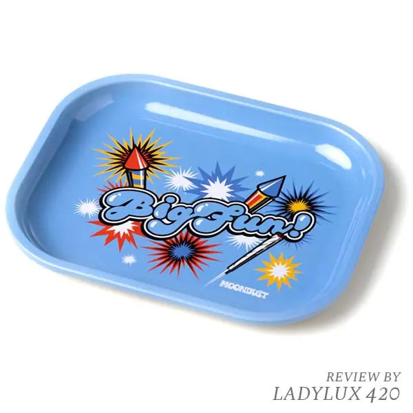BigFun x Moondust Fireworks Blue Rolling Tray, durable herb prep tray with vibrant design