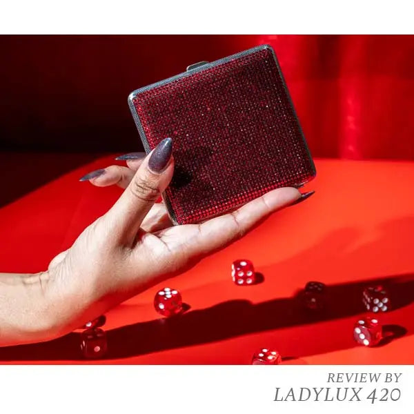 Burning Love rhinestone joint case – stylish glitter cigarette holder for bling lovers - red