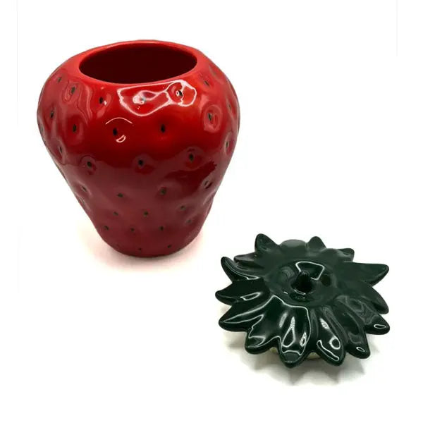Ceramic Strawberry Stash Jar with lid – fast shipping Australia-wide - open-lid