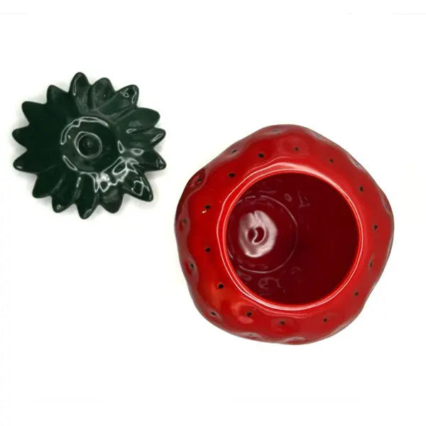 Ceramic Strawberry Stash Jar with lid – fast shipping Australia-wide - top-open-lid