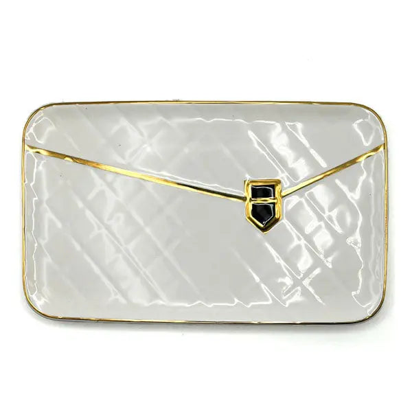 Ceramic mug & rolling tray set - handbag design, fast shipping Australia-wide. white gold tray